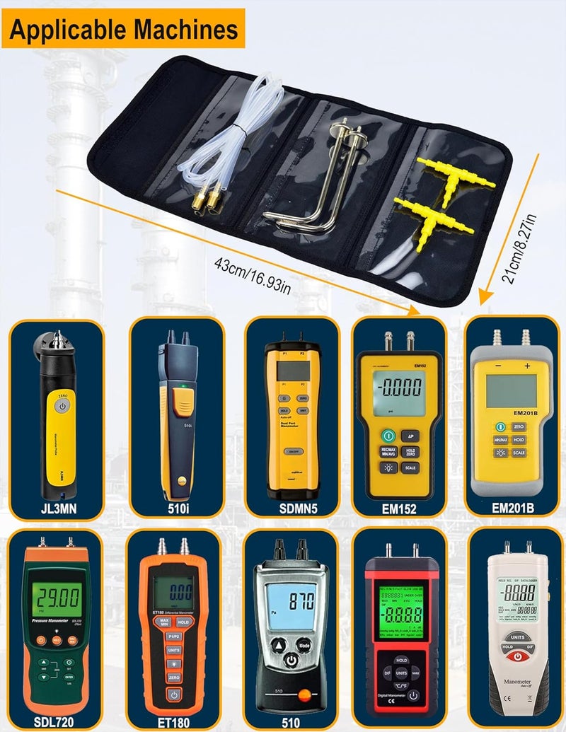 ZIBOO JL3MN Manometer Probe Kit, Compatible with Klein Tools ET180 Digital Manometer Compatible with Fieldpiece JL3KM2, SDMN5，SDMN6，ADMN2,HVAC Pitot Static Tube Fit - Image 2